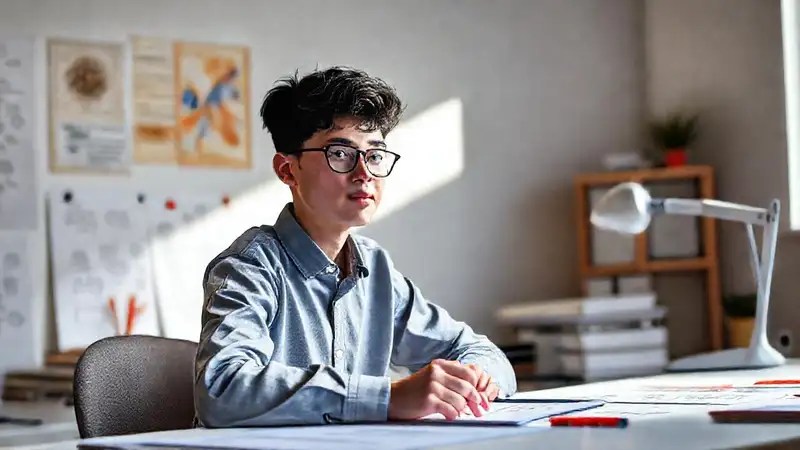 Un diseñador joven crea arte conceptual brillante