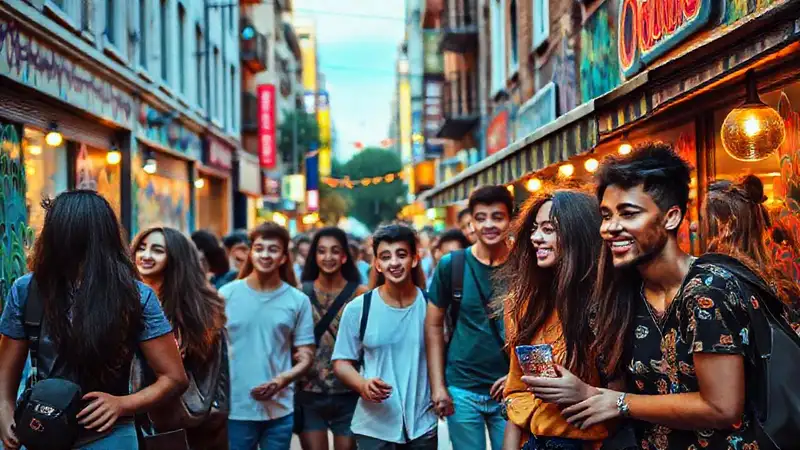 Una calle urbana vibrante irradia juventud