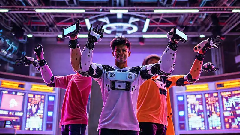 Robots y jóvenes compiten en laboratorios brillantes