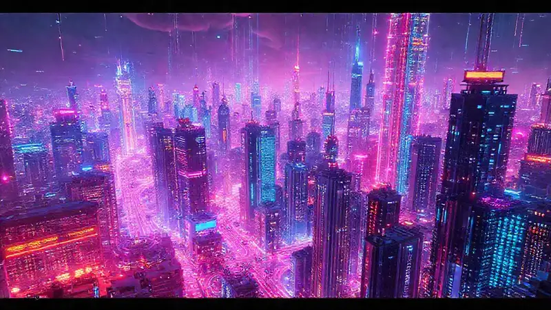 Ciudad futurista digital, brillante y compleja