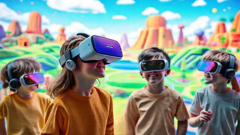 Jóvenes exploran mundos VR coloridos
