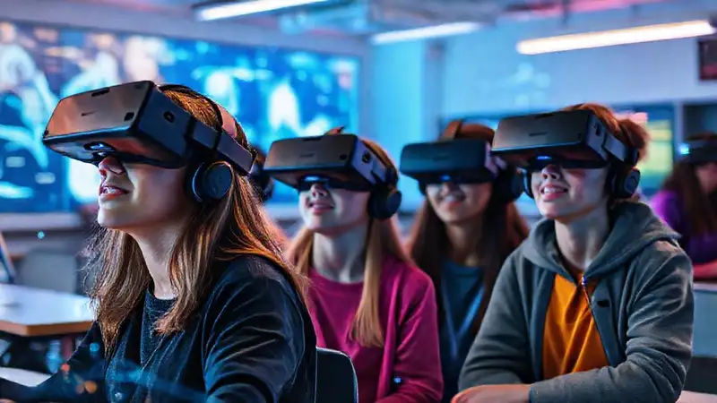 Jóvenes aprenden en aulas virtuales vibrantes