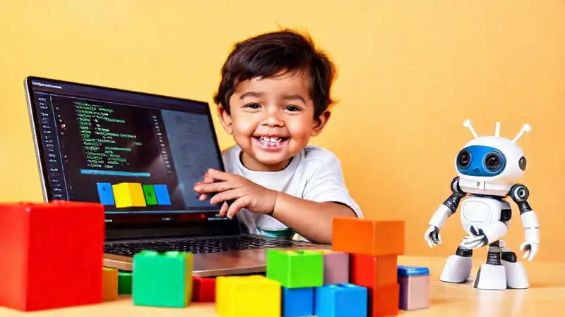Un niño aprende a programar alegremente