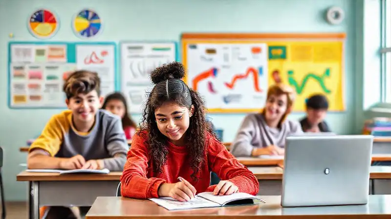 Estudiantes modernos aprenden en un aula vibrante