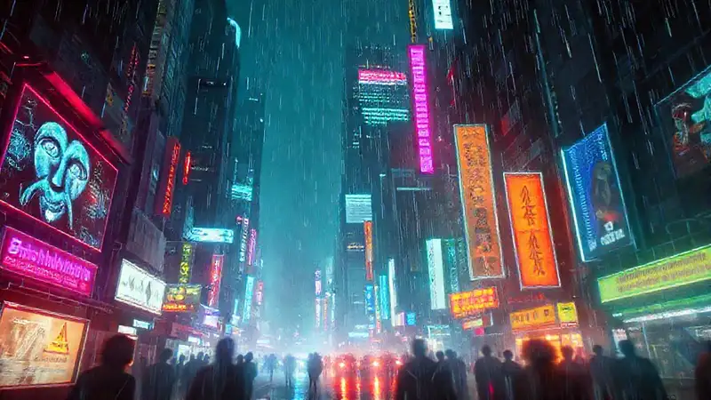 Ciudad cibernética: digital, oscura y ominosa
