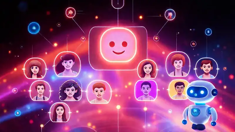 Interfaz de chat futurista, amigable y vibrante