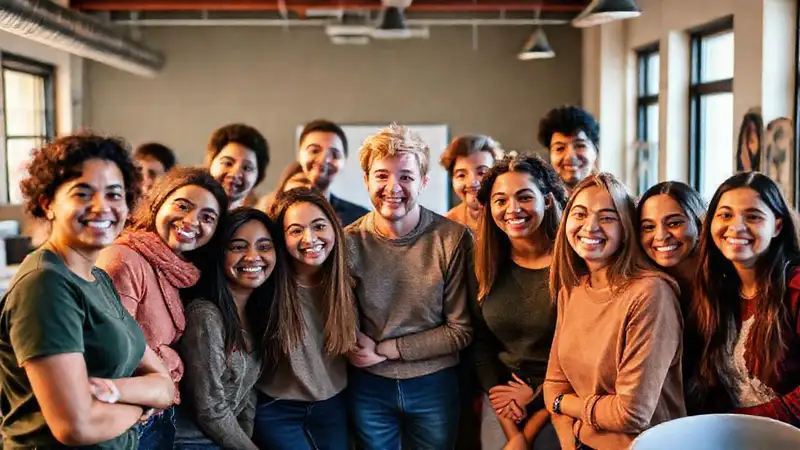 Estudiantes felices aprenden juntos en un taller