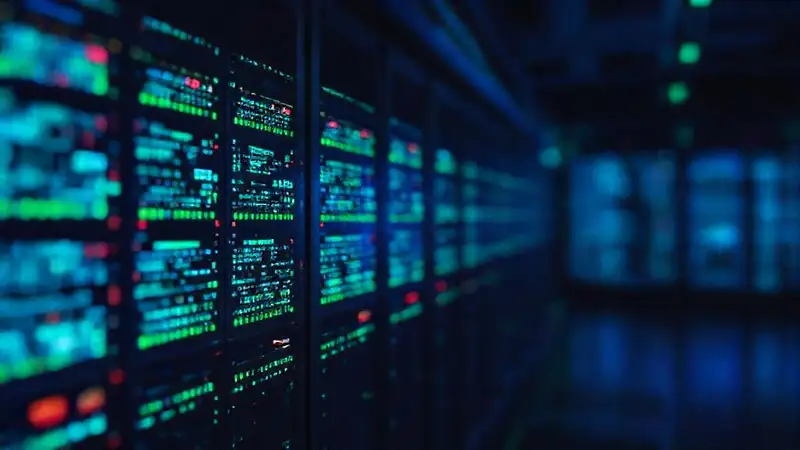 Servidor futurista emite luz digitalmente