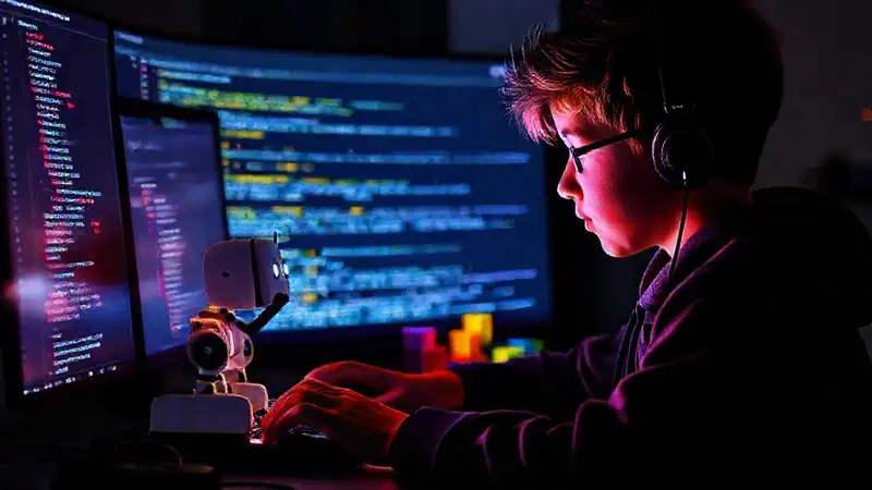 Un adolescente codifica un robot brillante