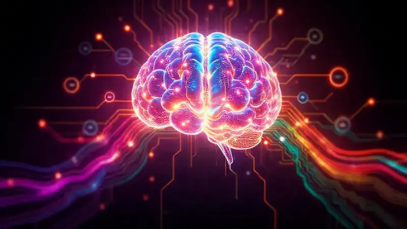 Un cerebro digital futurista brilla intensamente