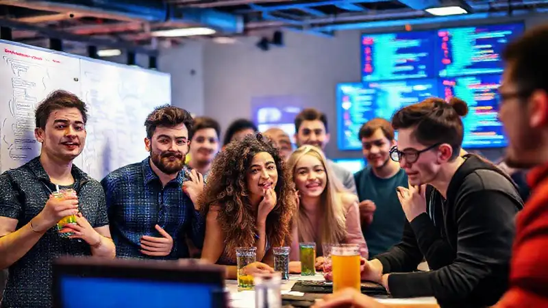 Equipo diverso hackea con energía vibrante