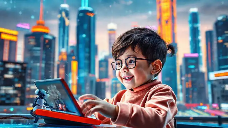 Niños aprenden tecnología en un futuro brillante